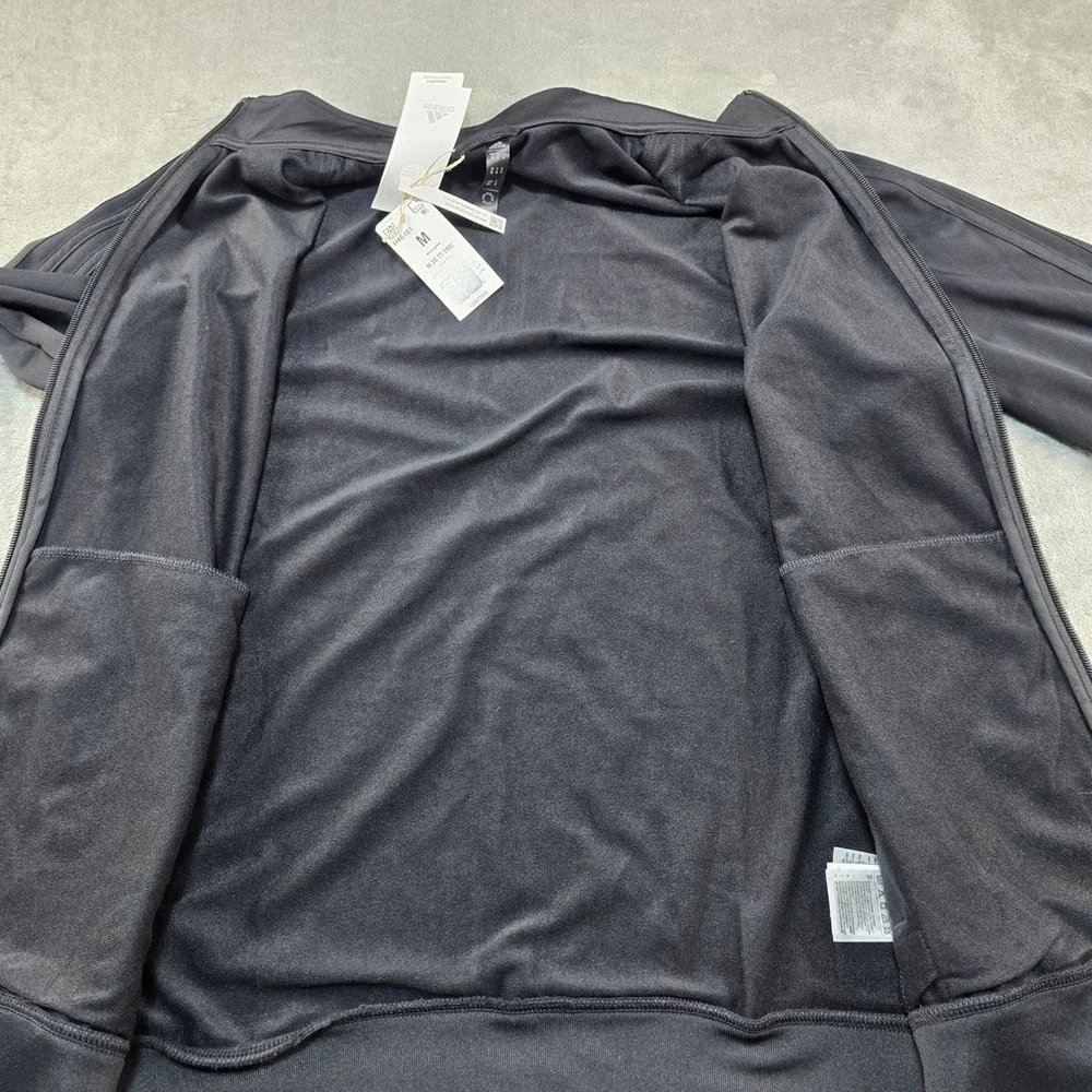 Adidas Track Jacket Mens Medium Black‎ Essentials 3-Stripes Tricot H46101 Zip Up